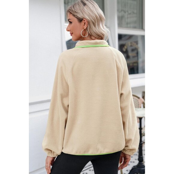Women’s Oversized Fleece Sweatshirt Color Block Casual Pullover - Picture 2 of 6